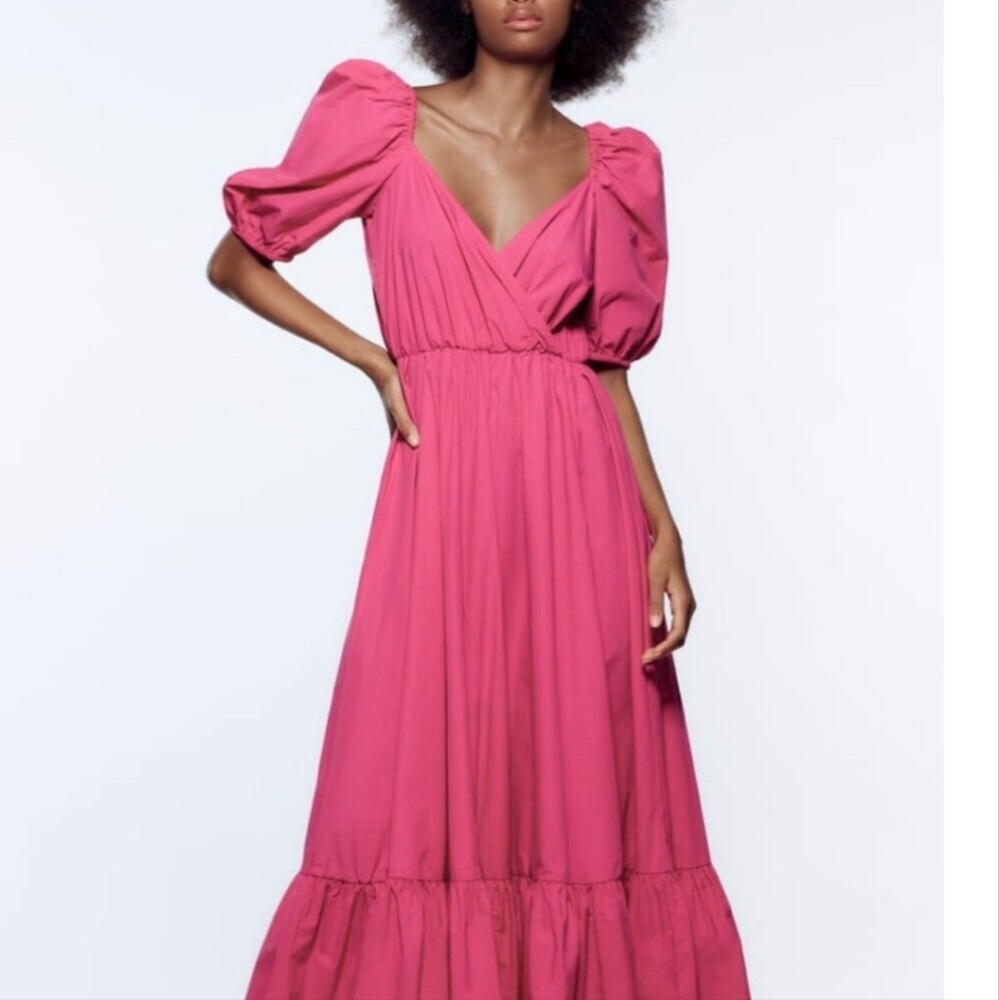 Zara Puff Sleeves Midi Dress Bloggers Favorite Size XS, S - Picture 7 of 8